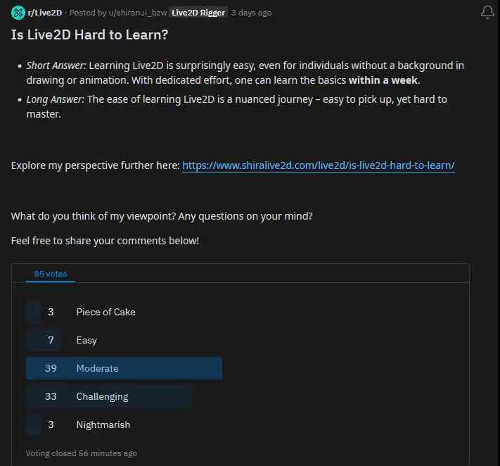 Reddit Poll - Is Live2D Hard to Learn?